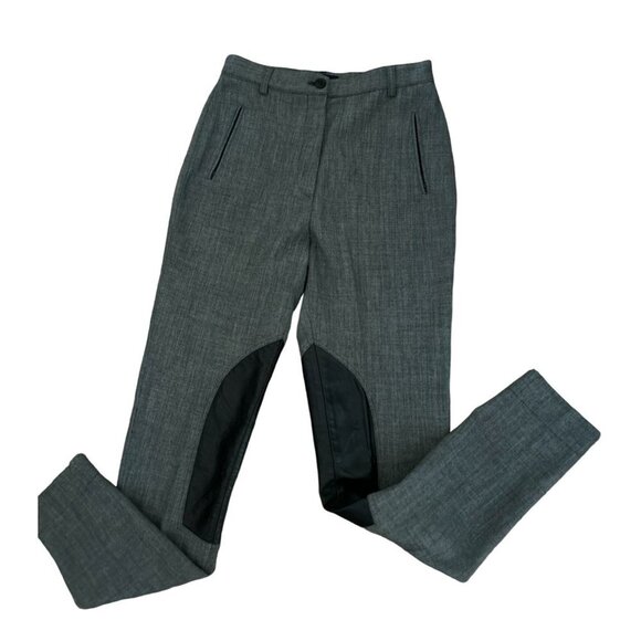 Made in Italy GILMAR Wool Riding Pants Grey High Rise Leather Inserts Size 42/6 - Picture 2 of 9